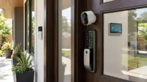 yala inteligenta smart si camera securitate smart home instalata pe usa