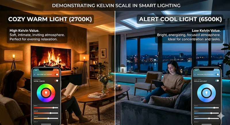 Spectru Luminos XProduse Comparație temperatură culoare becuri smart, Iluminat Inteligent.