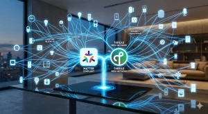 Boxe Inteligente, diagramă conectivitate Matter și Thread în smart home.