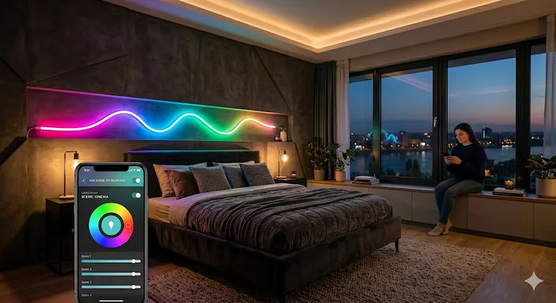 Tehnologie RGBIC Efecte vizuale benzi LED WiFi cu adresare individuală.