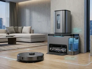 Aspirator robot de top cu stație multifuncțională de auto-golire și spălare.