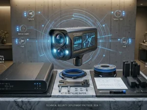 Hub central camera securitate și senzori de mișcare pentru sistem alarmă smart.