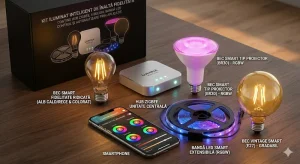 Kit iluminat inteligent cu bridge și becuri smart de înaltă fidelitate.